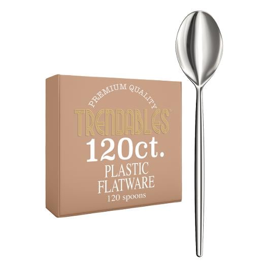 Main image of Trendables Gloss Silver Plastic Spoons - 120 Ct.