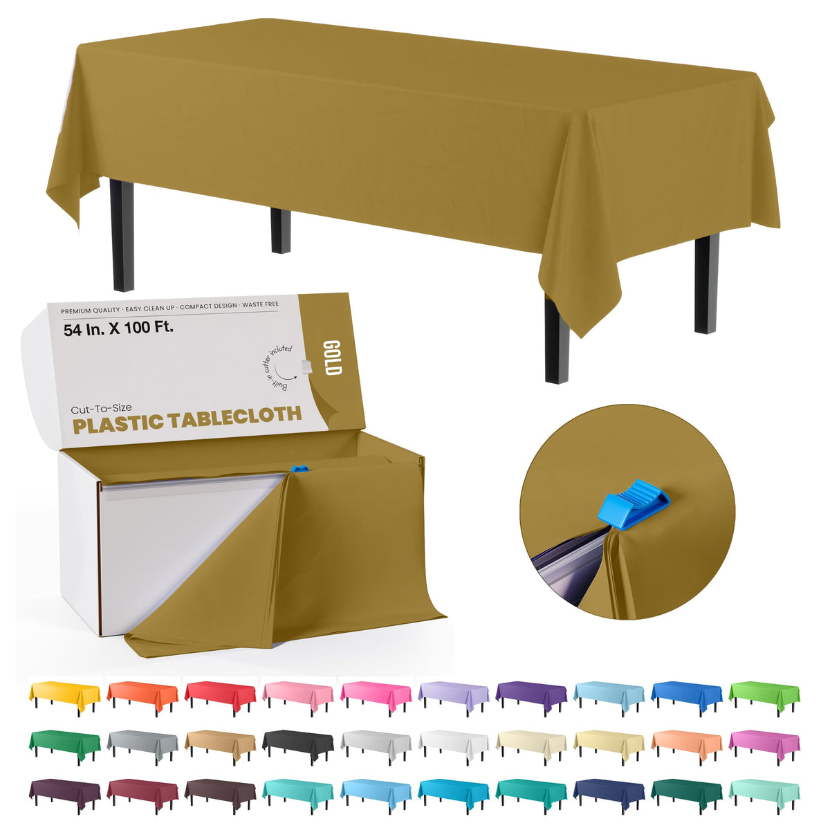 54 In. x 100 Ft. Cut To Size Table Roll | Gold