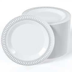 9 In. Silver Ovals Design Plates | 10 Count