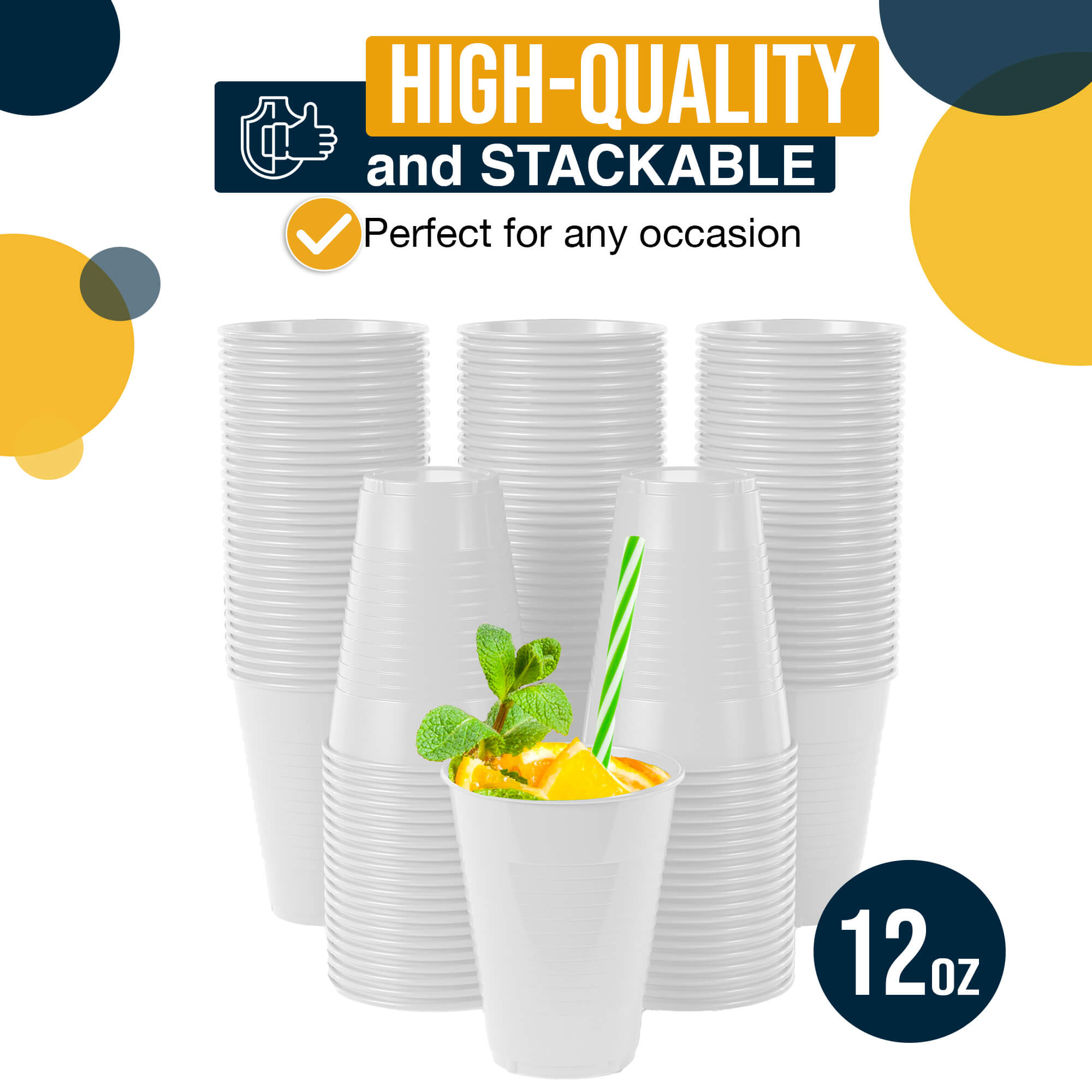 12 Oz. White Plastic Cups | 50 Count