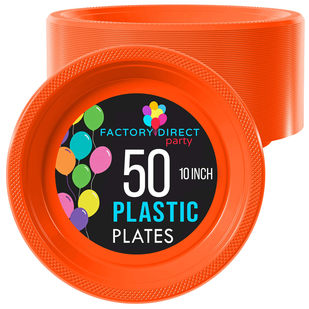 10 In. Orange Plastic Plates 50 Count