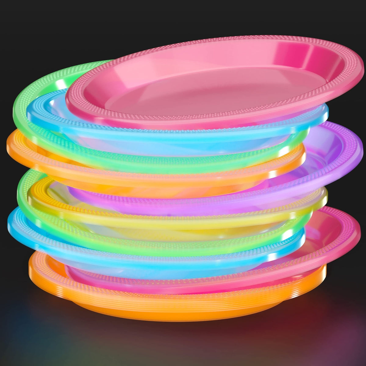 Assorted Neon Glow 9 In. Plates | 720 Count