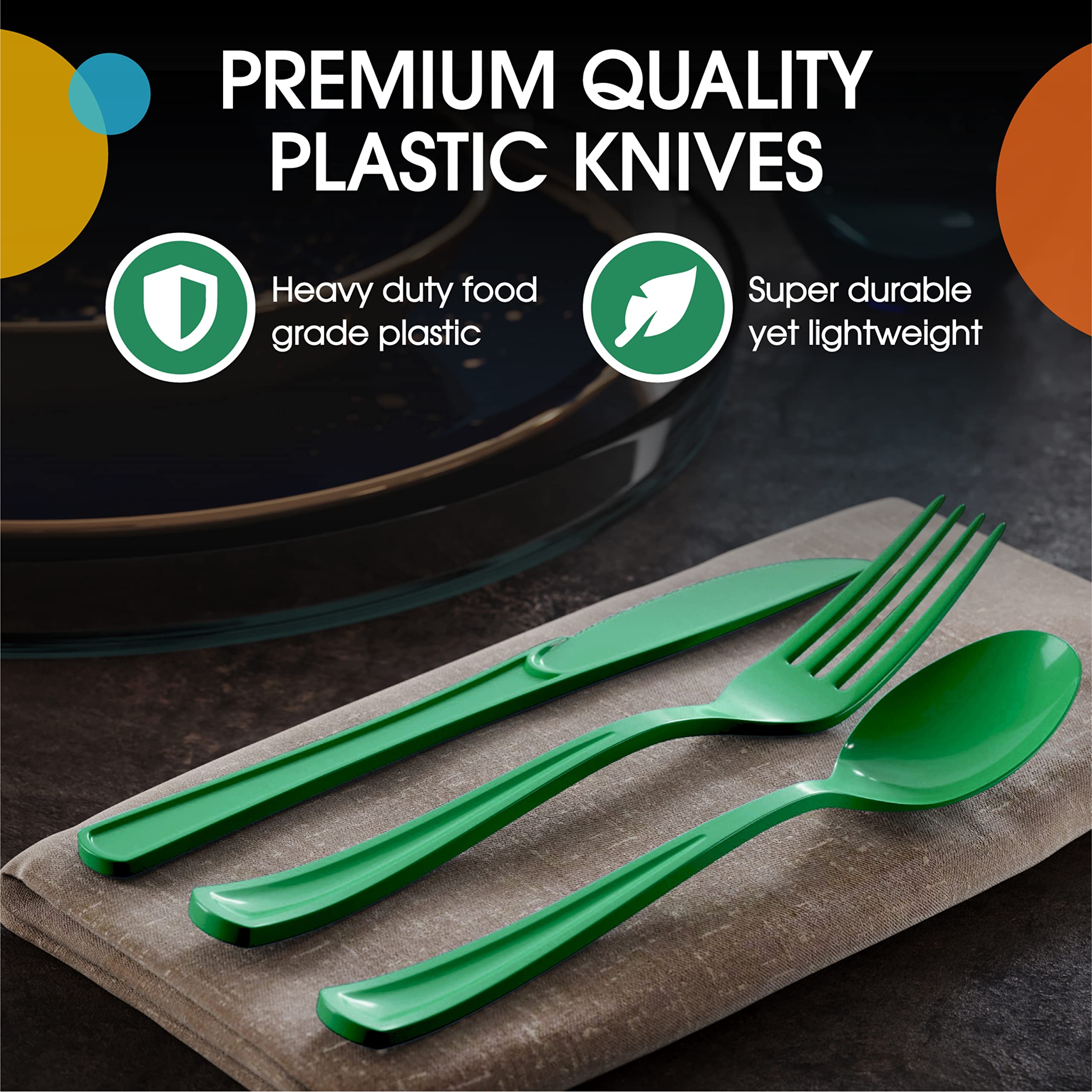 Heavy Duty Emerald Green Plastic Knives | 50 Count