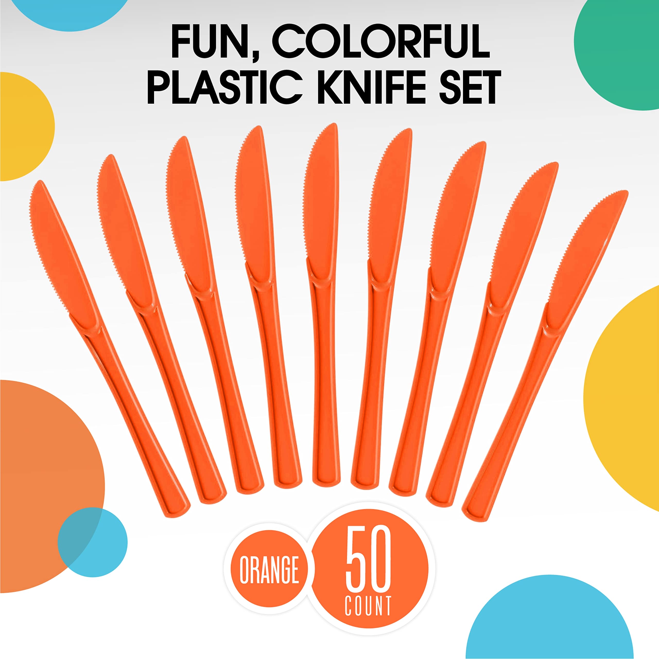 Heavy Duty Orange Plastic Knives | 50 Count