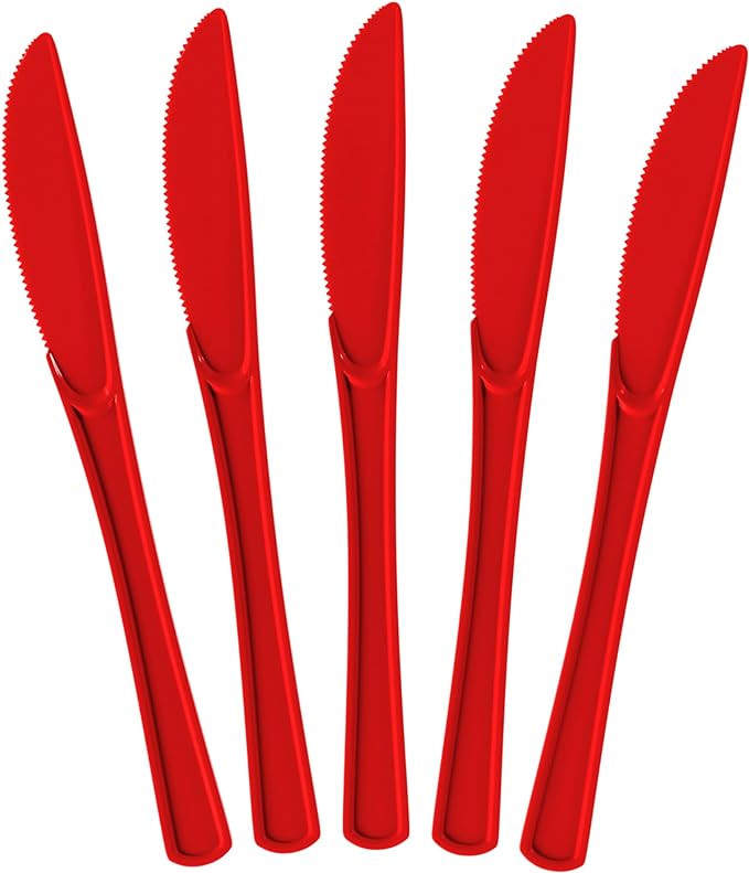 Heavy Duty Red Plastic Knives | 50 Count
