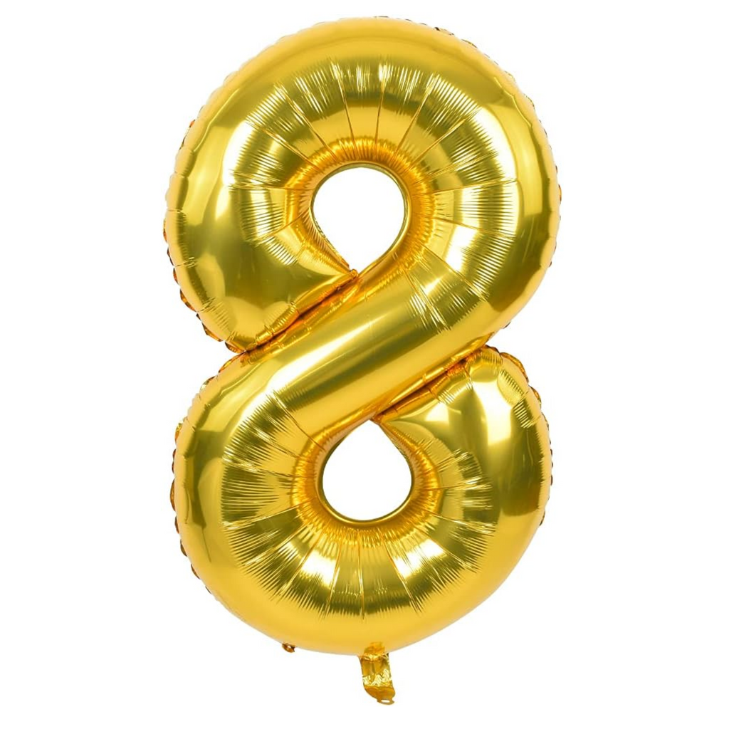 34" Number 8 Gold Helium Balloon