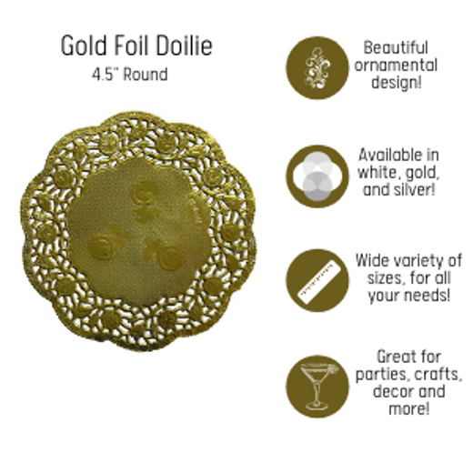 Alternate image of 4.5 In. Round Gold Foil Doilies - 20 Ct.