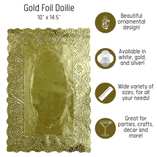 Alternate image of 10 In. x 14.5 In. Gold Foil Doilies - 4 Ct.