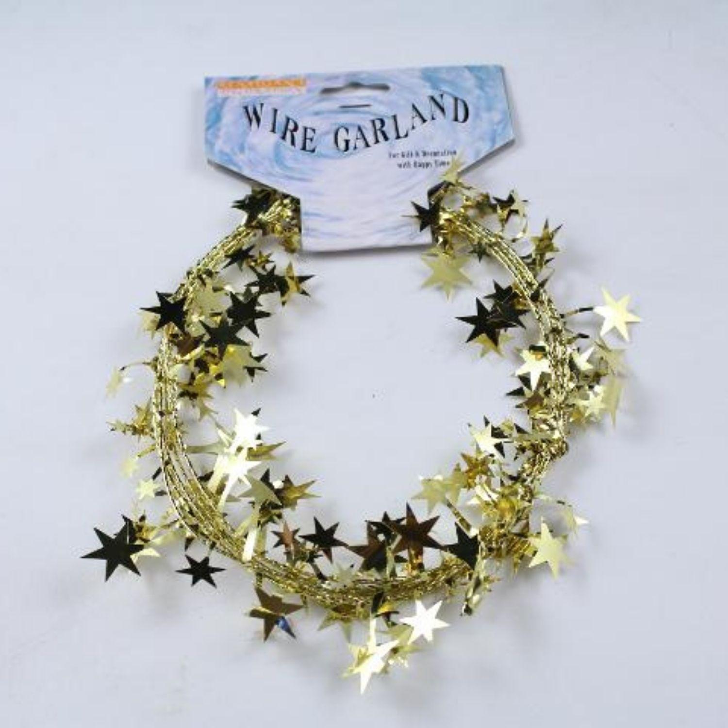 5 Count GOLD 9 Feet Long Wire Garland Christmas Snowflake Decoration 