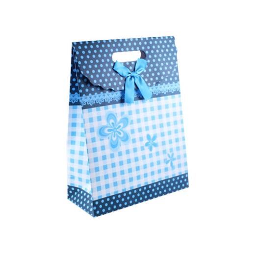 Main image of Small Blue Gingham Flower Gift Bag