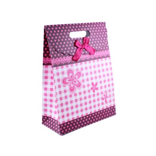 Alternate image of Small Pink Gingham Flower Gift Bag