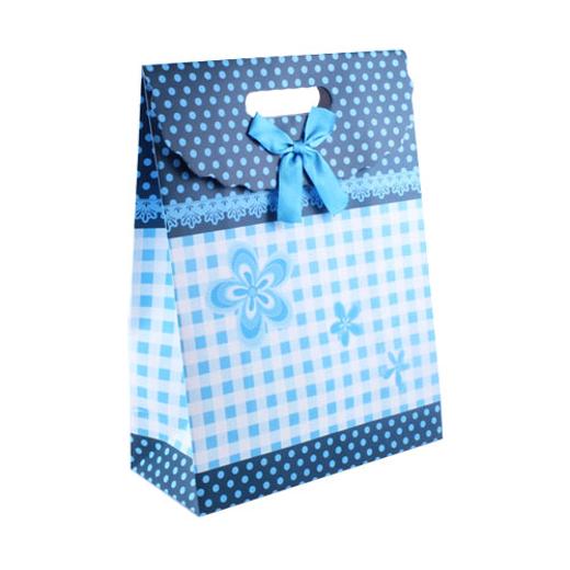 Main image of Medium Blue Gingham Flower Gift Bag