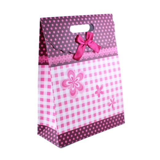 Main image of Medium Pink Gingham Flower Gift Bag