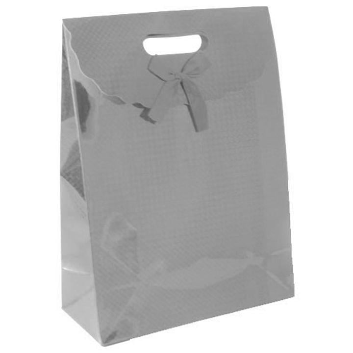 Large Silver Checkered Holographic Gift Bag