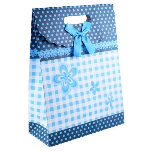Main image of Large Blue Gingham Flower Gift Bag
