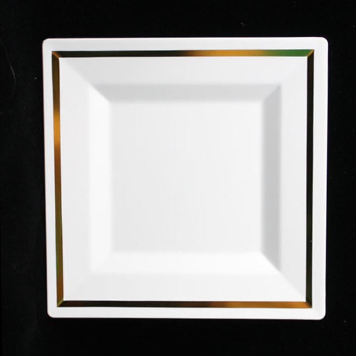 8in. White/ Gold Square Plates (10)
