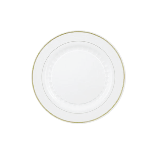 Main image of 7 In. White/Gold Elegance Plates - 10 Ct.