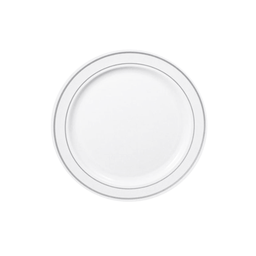 Main image of 7 In. White/Silver Elegance Plates - 10 Ct.