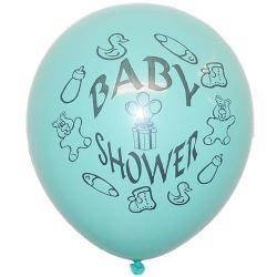 12 In. Blue "Baby Shower" Latex Balloons - 10 Ct.