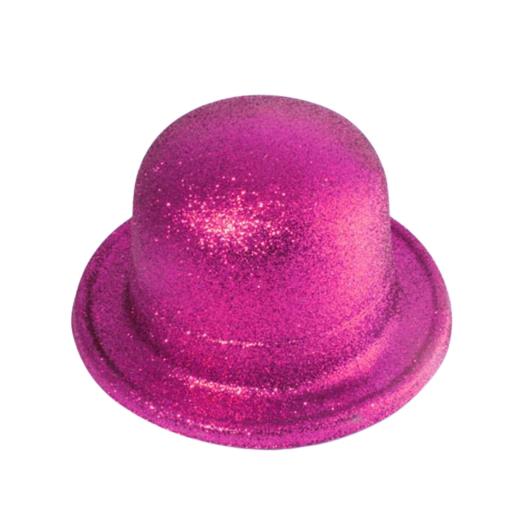 Main image of Cerise Glitter Tall Bowler Hat