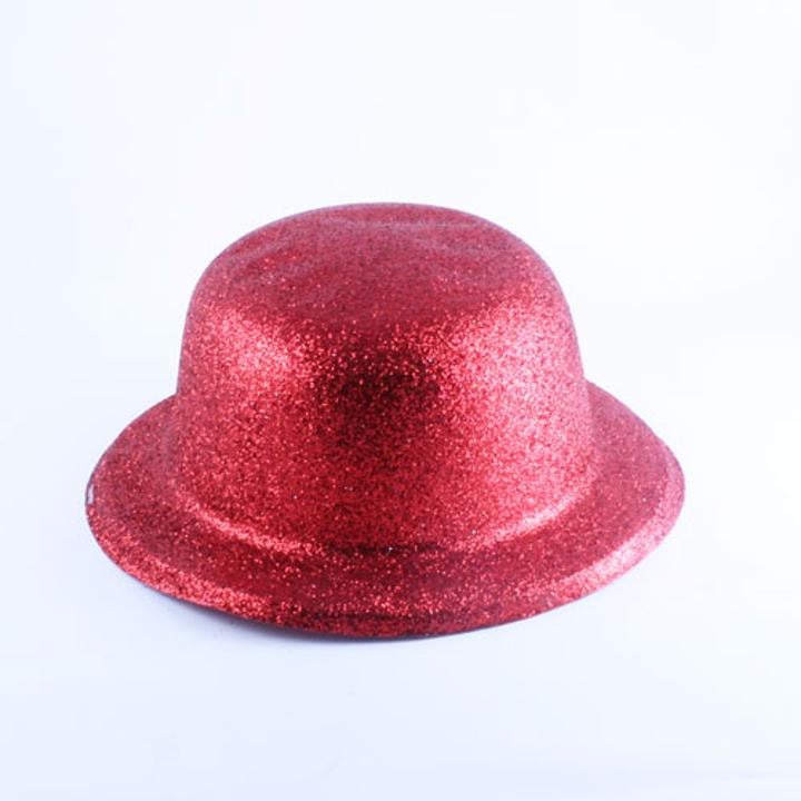 Red Glitter Bowler Hat Adult Size 