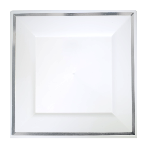 Main image of 9.5 In. White/Silver Line Square Plates - 10 Ct.