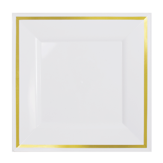 Main image of 9.5 In. White/Gold Line Square Plates - 10 Ct.