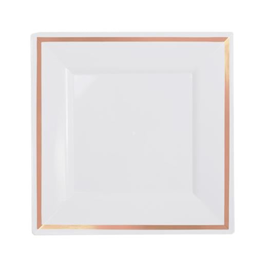 8 In. White/Rose Gold Line Square Plates - 10 Ct.