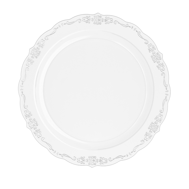 7.5" Clear Victorian Design Plates - 20 ct.