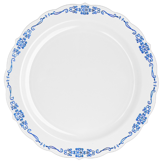 Main image of 9"White / Navy Victorian Design Plates - 20 ct.