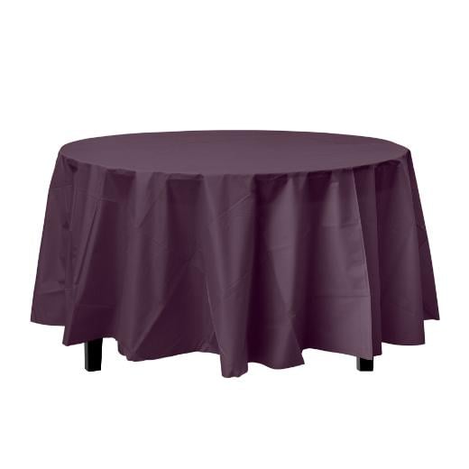 Main image of Plum Round plastic table cover (Case of 48)