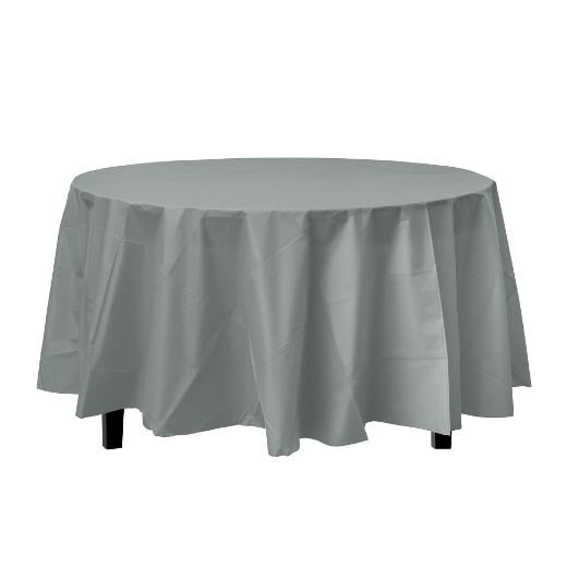 Main image of Silver Round plastic table cover (Case of 48)