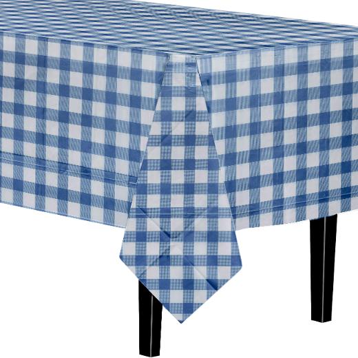 Alternate image of 54in. x 108in. Printed Plastic Table cover Blue Gingham - 48 ct.