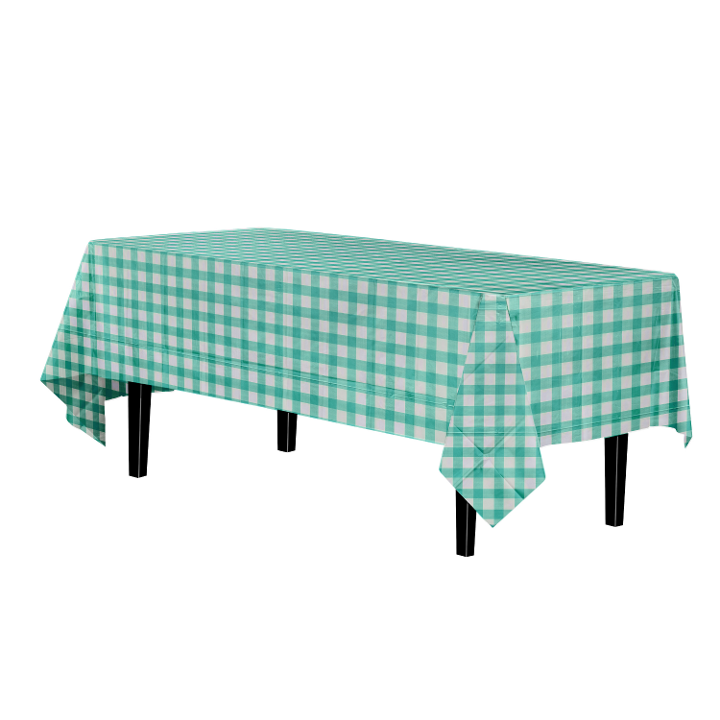 54in. x 108in. Printed Plastic Table cover Green Gingham - 48 ct.