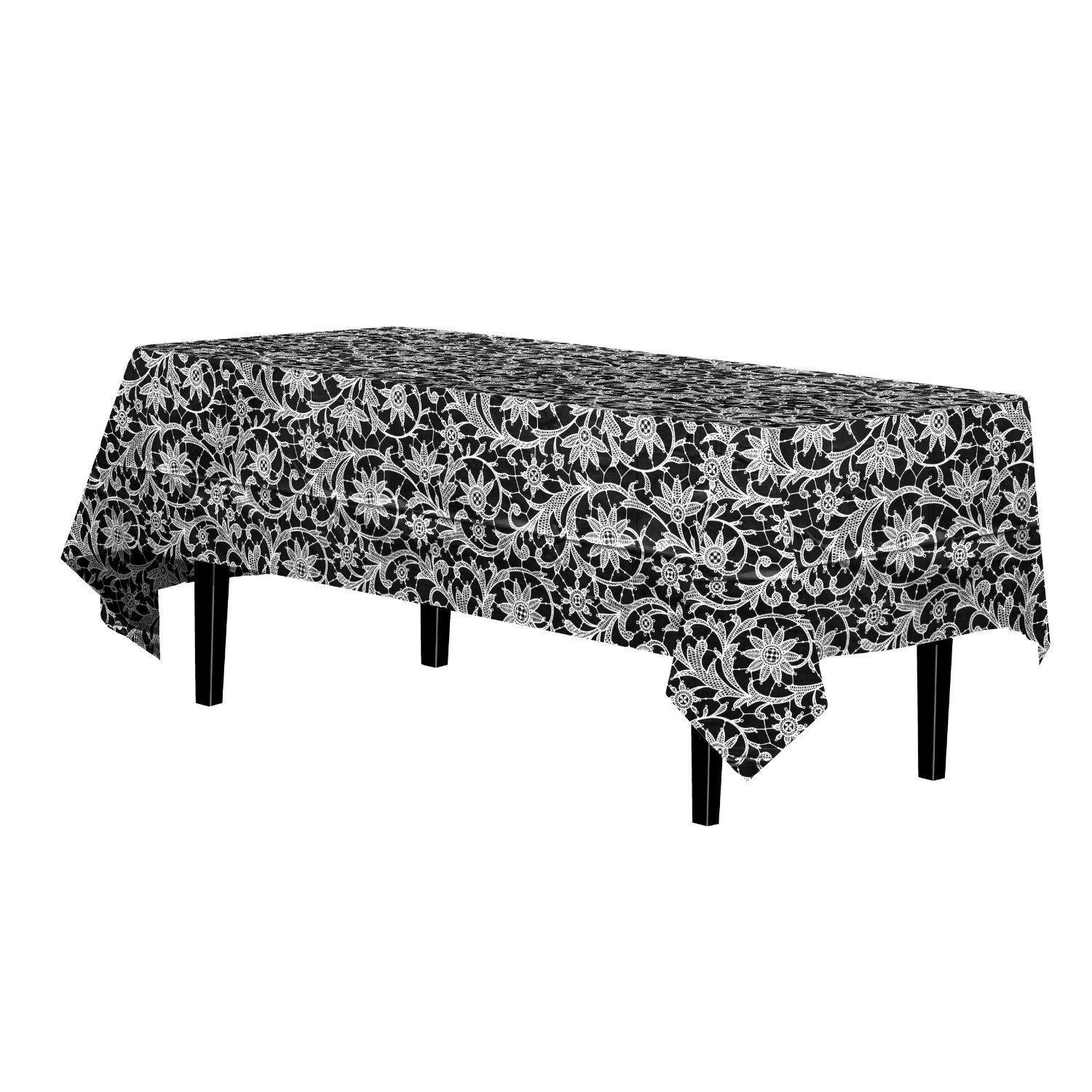 54in. x 108in. Printed Plastic Table cover White Lace - 48 ct.