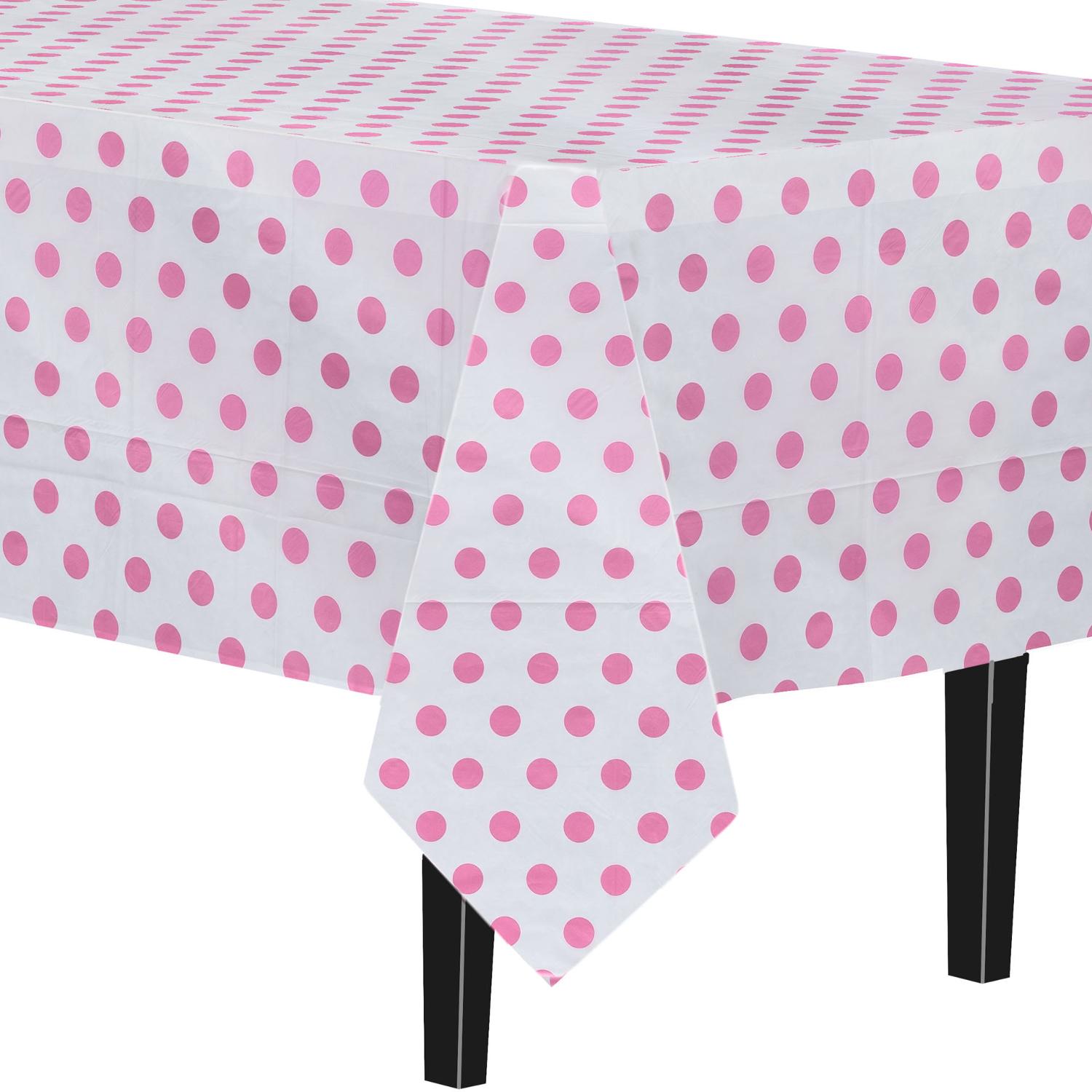 Polka Dot Wipe Clean Tablecloth 132cm x 178cm Pink BBQ Garden Party Summer NEW 