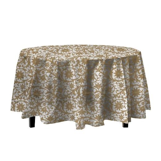 Main image of 84in. Round Printed Plastic Table cover Gold Lace - 48 ct.
