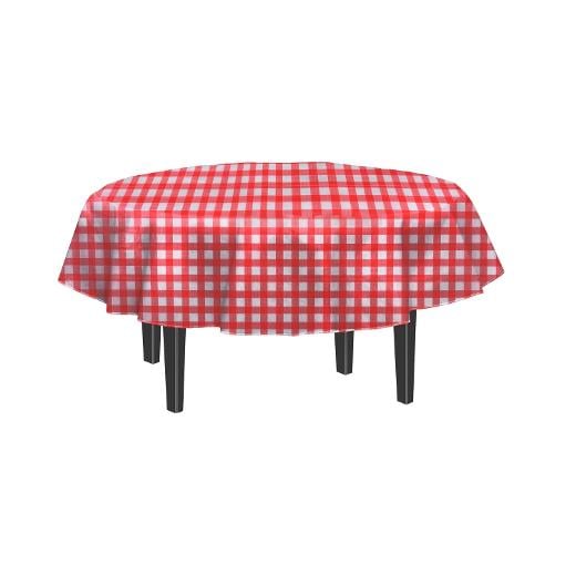 Red Gingham Flannel Backed Table Cover 70 in. Round
