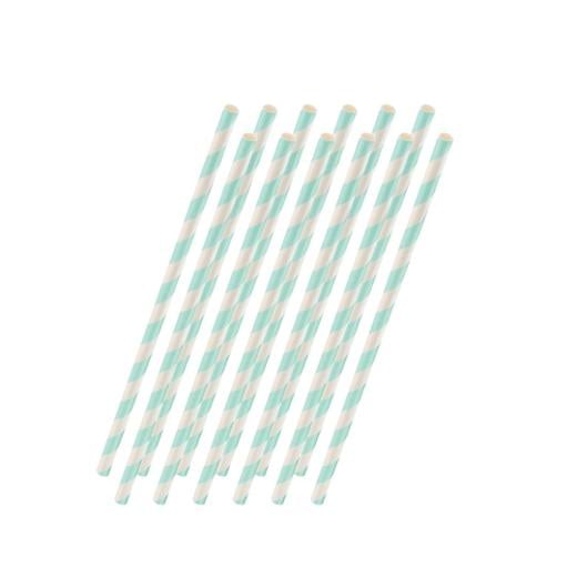 Main image of Mint Striped Paper Straws - 25 Ct.