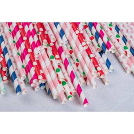 Alternate image of Cerise Striped Paper Straws - 25 Ct.