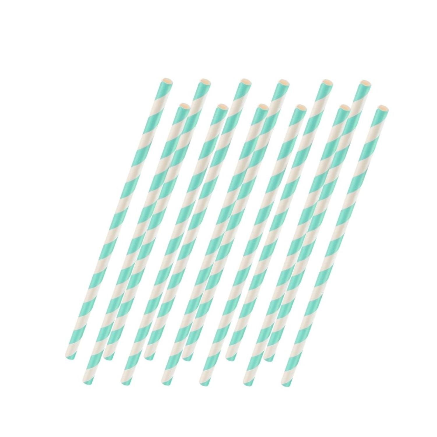 Aqua Blue Striped Paper Straws - 25 Ct.