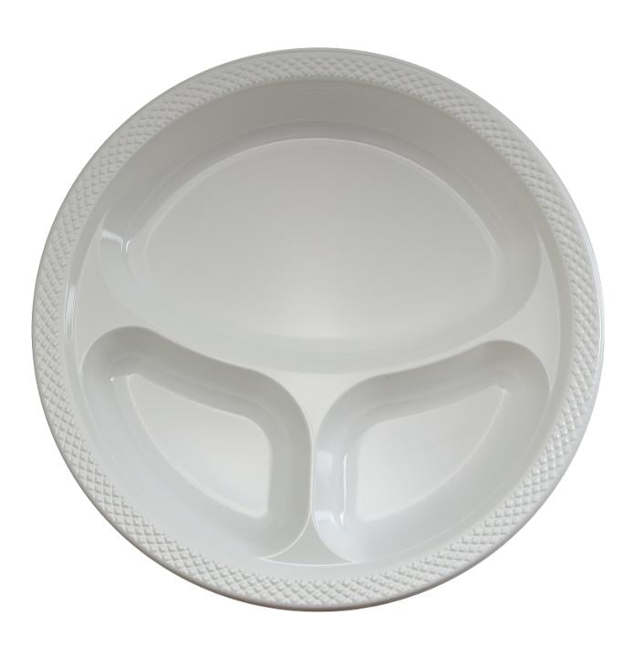 10in. Round White Compartment Plates