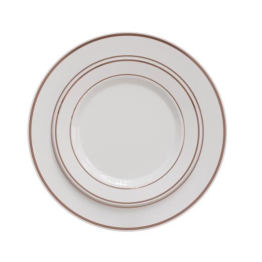 Main image of 7.5 In. White/Rose Gold Line Design Plates - 10 Ct.