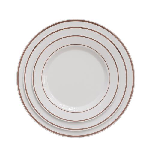 Main image of 9 In. White/Rose Gold Line Design Plates - 10 Ct.