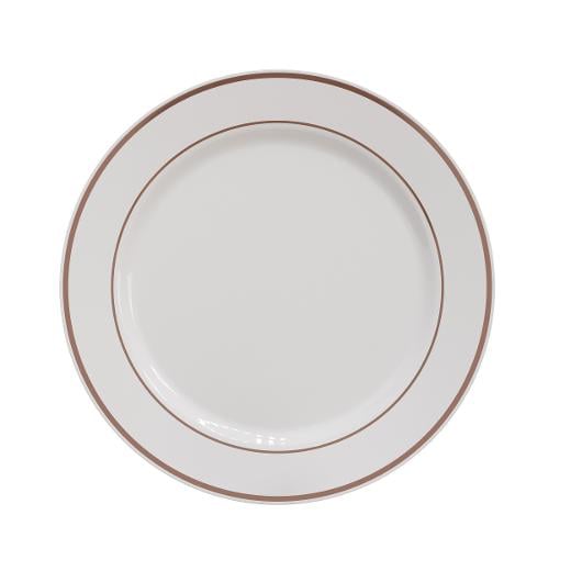 Main image of 10.25 In. White/Rose Gold Line Design Plates - 10 Ct.