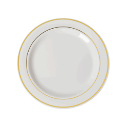 7.5 In. Cream/Gold Line Design Plates - 10 Ct.