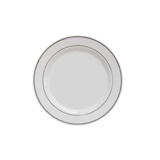 7.5 In. White/Silver Line Design Plates - 10 Ct.