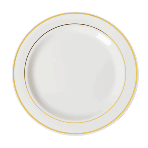 9 In. Cream/Gold Line Design Plates - 10 Ct.