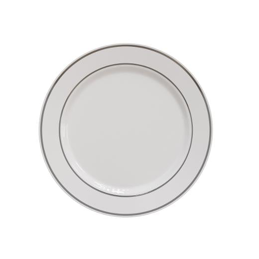 9in. White/ Silver Line Design Plates (10)