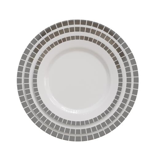Alternate image of 9 In. White/Silver Slit Design Plates - 10 Ct.